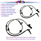 2X Abs Wheel Speed Sensor Front Driver & Passenger Side For 16-19 Chevrolet Volt New. Price: $18.90.