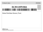 Genuine Bmw Brake Pad Wear Sensor, Front 34-35-6-873-864 New. Price: $29.49.
